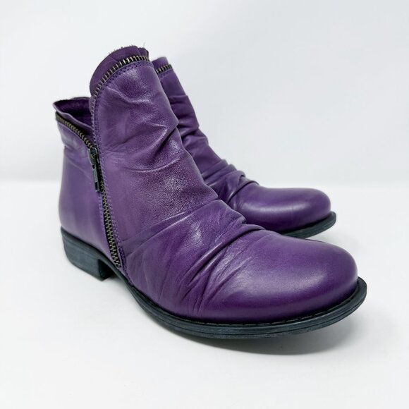 Miz Mooz Purple Leather Luna Ankle Boots Women's Sz 6 Side Zip Made in Portugal - Picture 1 of 10